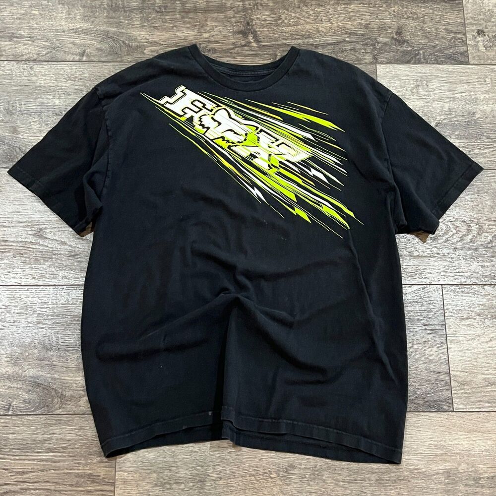 Vintage Y2K Faded Fox Racing Graphic Black Tee Shirt Motocross Spellout Men's XL